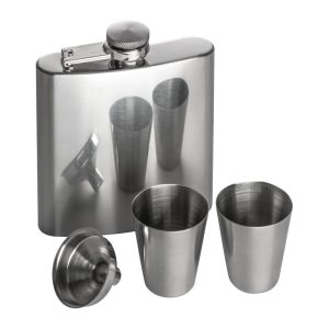 Stainless steel hip flask set