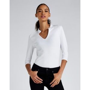 Regular Fit Mandarin Collar Top 3/4 Sleeve