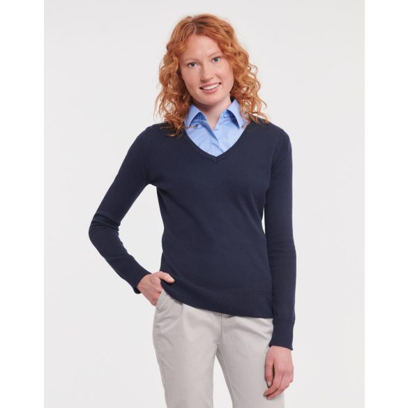 Ladies V-Neck Knitted Pullover