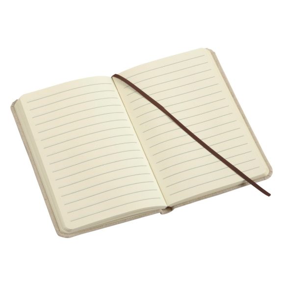 Notebook WRITER: in DIN A6 size with rounded corners: elastic strap to close and integrated bookmark, surface in a noble canvas look, 80 pages, lined, 70g/m˛