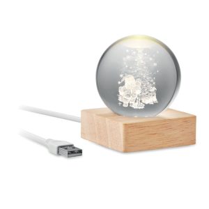 Glob cristal Craciun LED, Wood, lemn