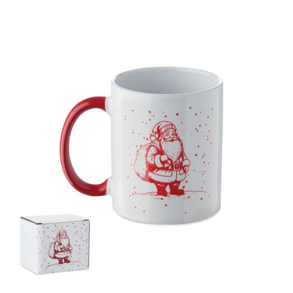 Cana ceramica sezoniera 300ml, Stoneware, alb/rosu
