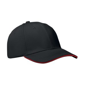 Sapca baseball 6 panele, Cotton, Negru/rosu