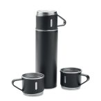 Set termos si pahare, perete du, Stainless steel, black