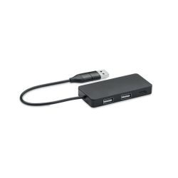 Hub USB cu 3 porturi + cablu 20, Aluminium, black