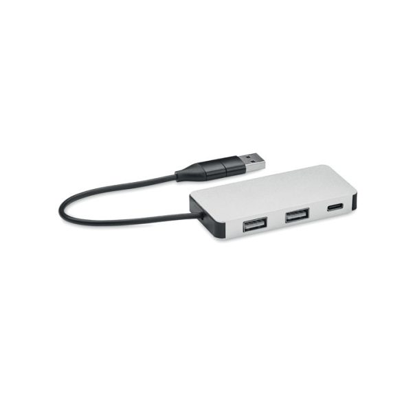 Hub USB cu 3 porturi + cablu 20, Aluminium, silver
