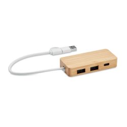 Hub USB cu 3 porturi din bambus, Bamboo, wood