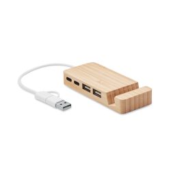 Hub USB din bambus cu 4 porturi, Bamboo, wood