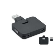 Hub USB 4 porturi + cablu 20 cm, Plastic, black