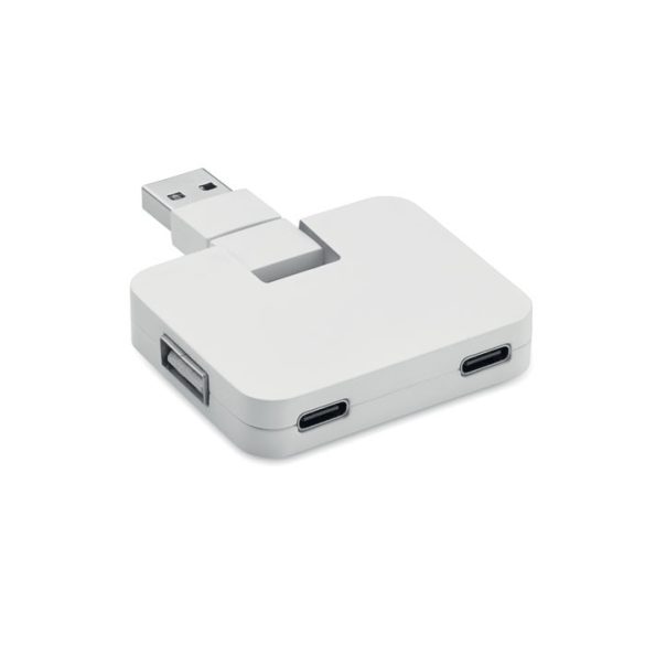 Hub USB 4 porturi + cablu 20 cm, Plastic, white