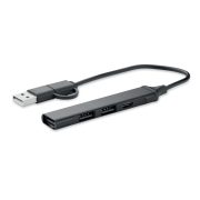 USB 4 porturi hub 19 cm, Aluminium, negru