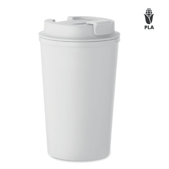 Pahar PLA perete dublu 350ml, Plastic, alb