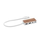 Hub USB 4 porturi 27,5 cm, Aluminium, lemn