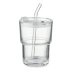 Pahar de sticla cu pai 400ml, Glass, transparent