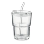 Pahar de sticla cu pai 400ml, Glass, transparent