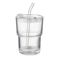 Pahar de sticla cu pai 400ml, Glass, transparent