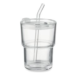 Pahar de sticla cu pai 400ml, Glass, transparent