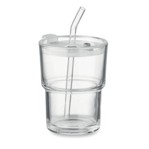 Pahar de sticla cu pai 400ml, Glass, transparent