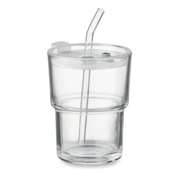 Pahar de sticla cu pai 400ml, Glass, transparent