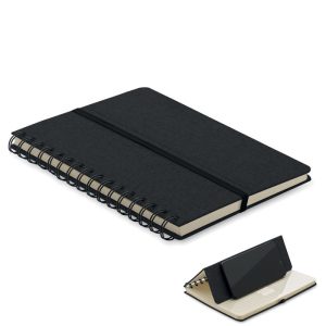 Notebook A5 cu suport pentru te, RPET, negru