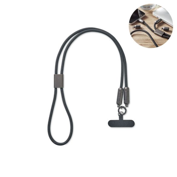 60W Lanyard suport pentru telef, RPET, negru