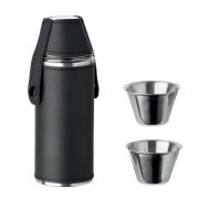 Butelca cu pahare de shot, Stainless steel, negru
