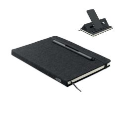 Notebook A5 cu suport telefon, RPET, negru