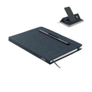 Notebook A5 cu suport telefon, RPET, albastru marin francez