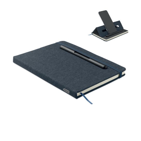 Notebook A5 cu suport telefon, RPET, albastru marin francez
