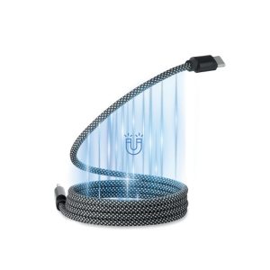 Cablu magnetic impletit RPET, Polyester, alb/negru
