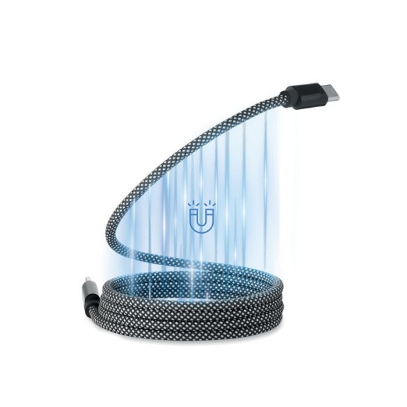 Cablu magnetic impletit RPET, Polyester, alb/negru