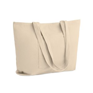 Sacosa mare raiat, Polyester, bej