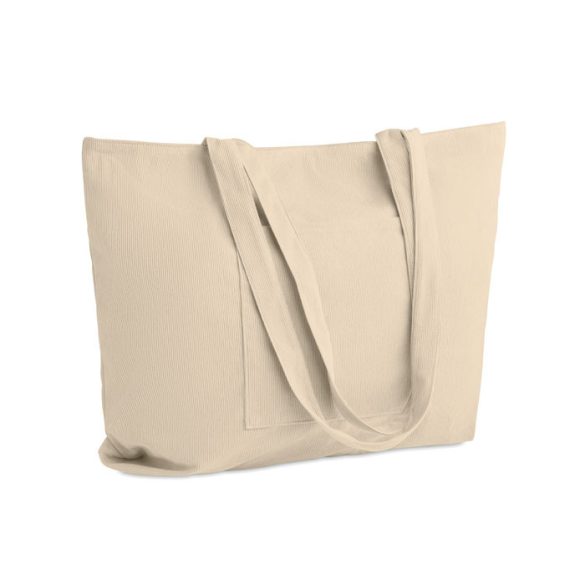 Sacosa mare raiat, Polyester, bej
