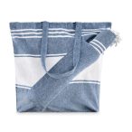 Geanta plaja cu prosop hammam, Polyester/Cotton, albastru