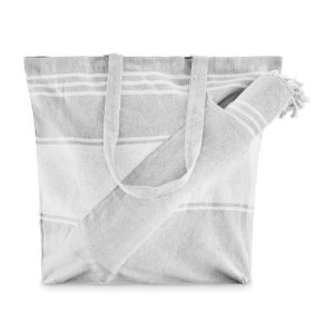 Geanta plaja cu prosop hammam, Polyester/Cotton, gri