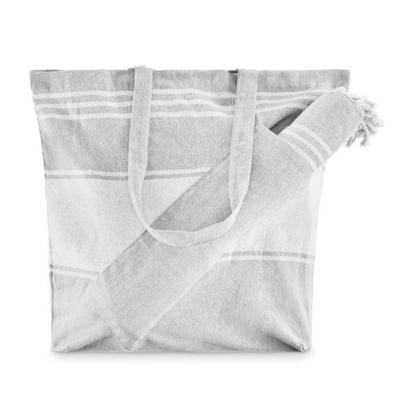 Geanta plaja cu prosop hammam, Polyester/Cotton, gri