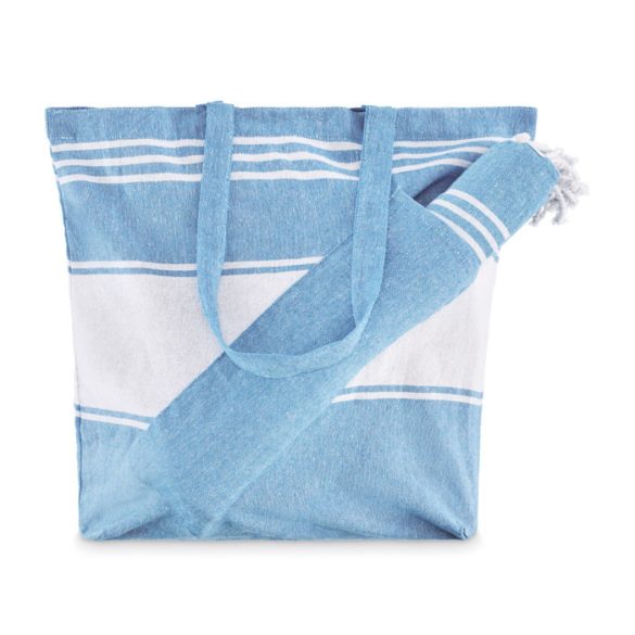 Geanta plaja cu prosop hammam, Polyester/Cotton, turcoaz