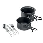 2 oale de camping cu tacamuri, Stainless steel, black