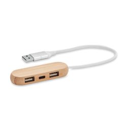 Hub USB dual cu 3 porturi, Bamboo, wood