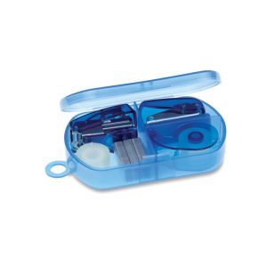 Set papetarie in cutie plastic, Plastic, transparent blue