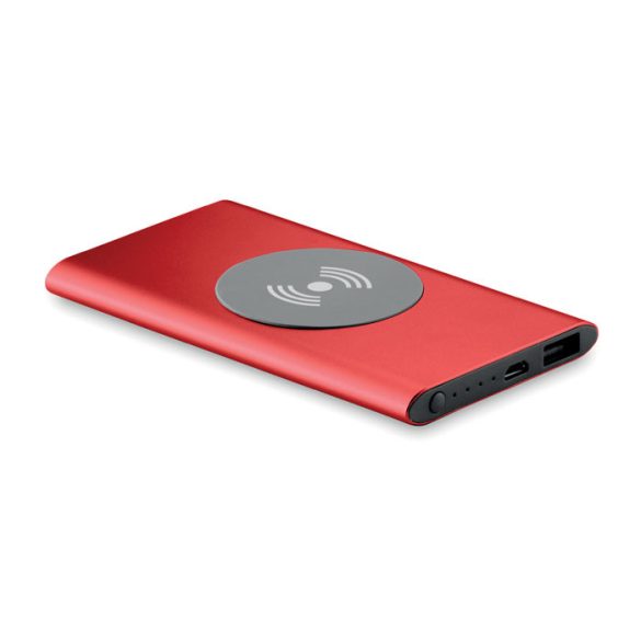 Powerbank Wireless de 4000mAh, Aluminium, red