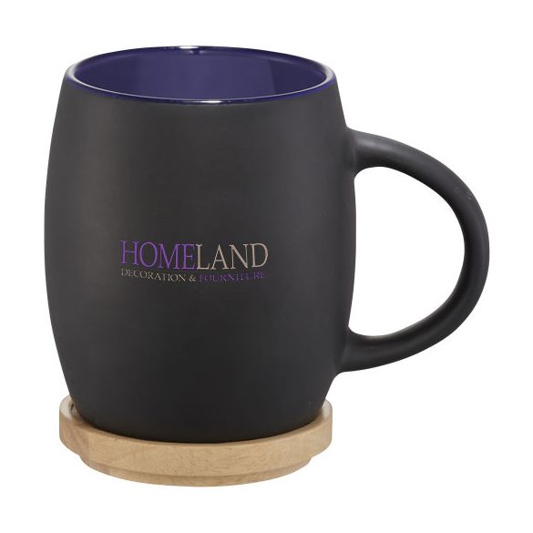 Hearth 400 ml ceramic mug with wooden coaster