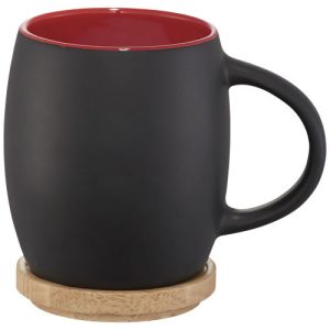 Hearth 400 ml ceramic mug with wooden coaster