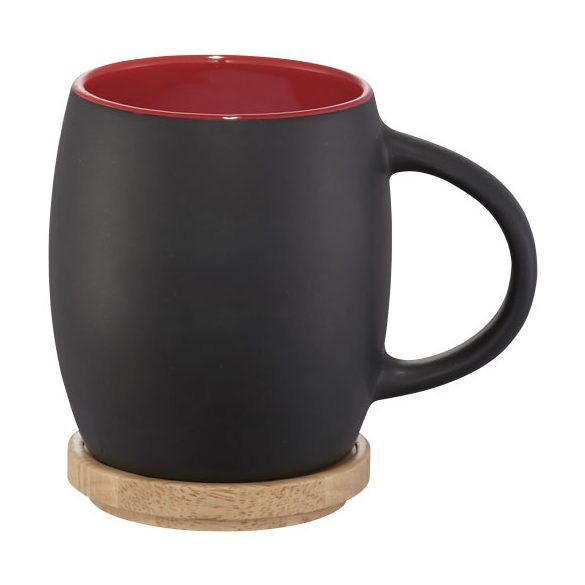 Hearth 400 ml ceramic mug with wooden coaster