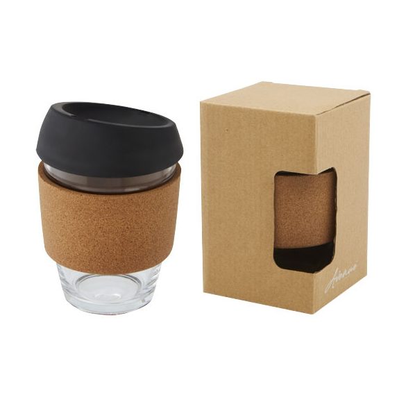 Lidan 360 ml borosilicate glass tumbler with cork grip and silicone lid