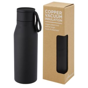 Ljungan 500 ml copper vacuum insulated stainless steel bottle with PU leather strap and lid