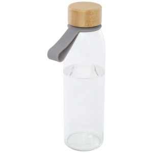 Porto 500 ml glass water bottle with silicone handle and bamboo lid 