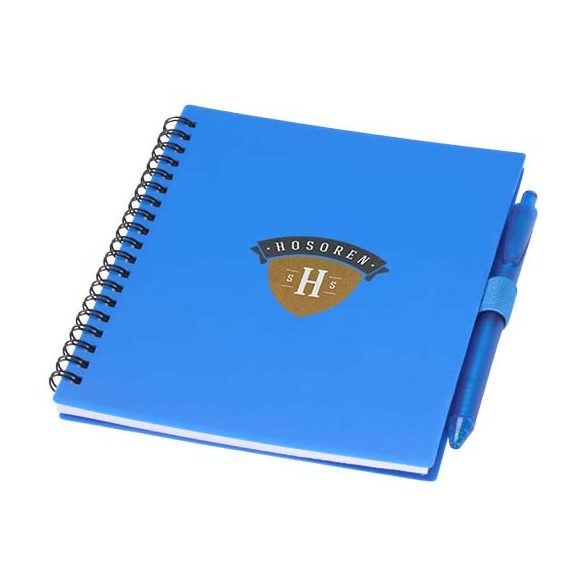 Niove recycled plastic soft cover notebook and ballpoint pen set (blue ink)