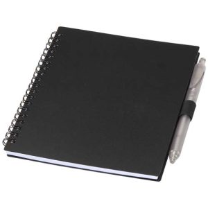 Niove recycled plastic soft cover notebook and ballpoint pen set (blue ink)