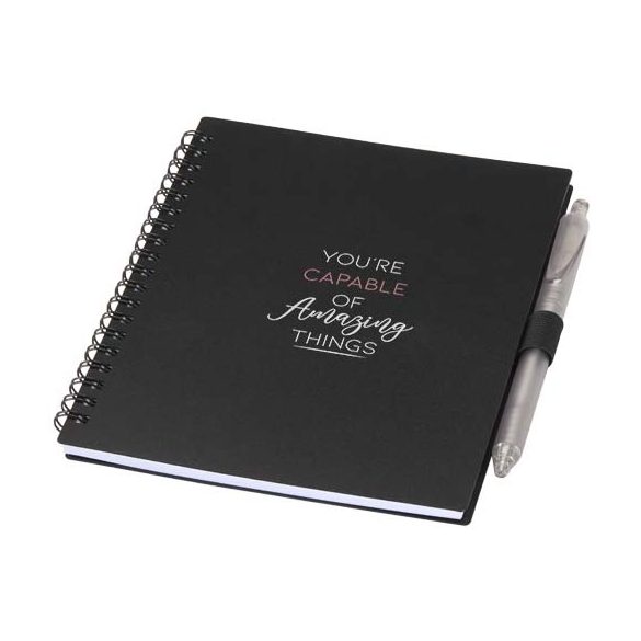 Niove recycled plastic soft cover notebook and ballpoint pen set (blue ink)